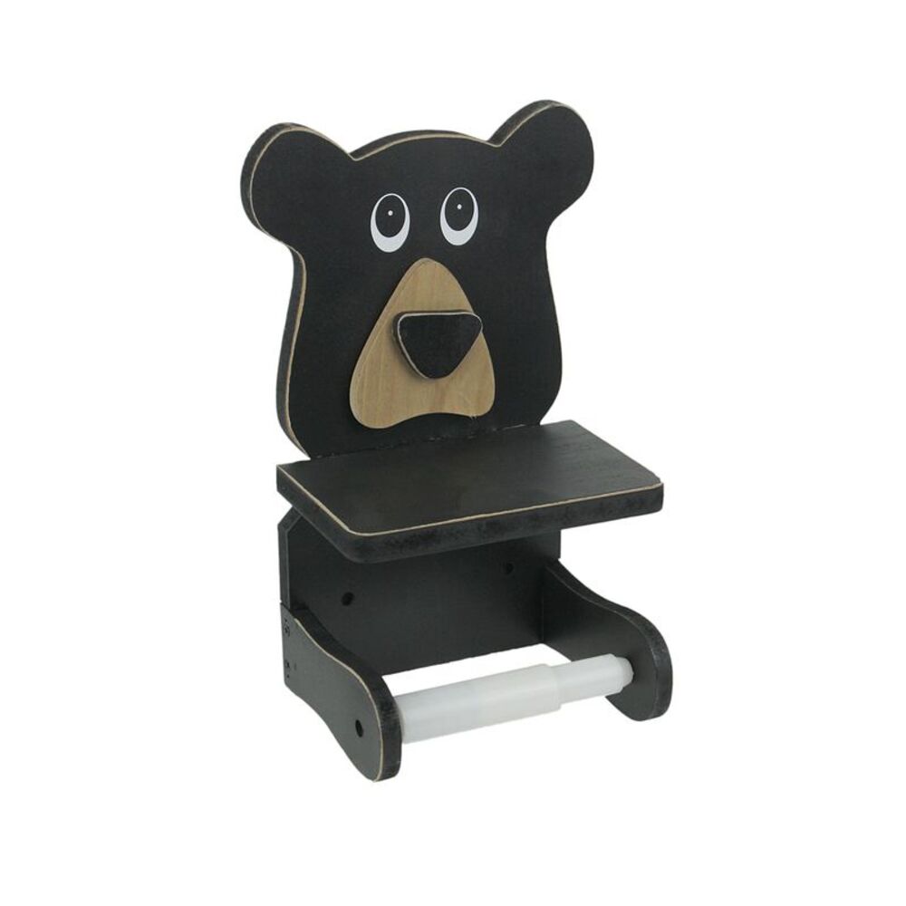 Whimsical Hand Painted Black Bear Wooden Toilet Paper Roll Holder